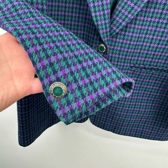 Pendleton Women’s Single Button Green Purple Houndstooth Navy Shell Blazer Jacke - Picture 10 of 11